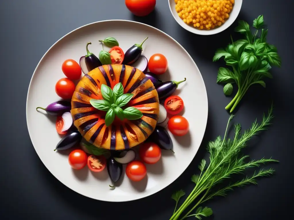 Delicioso plato vegano moldavo con ingredientes frescos y coloridos en un elegante plato moderno