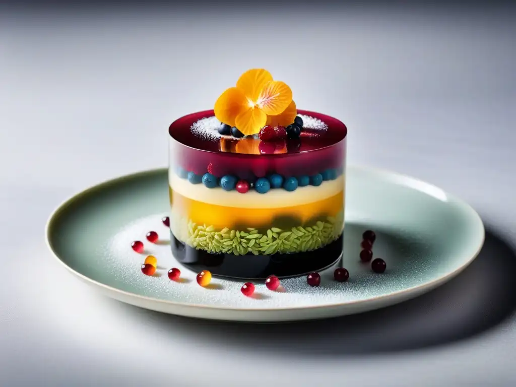 Delicioso postre vegano con agar agar en recetas veganas, elegante y colorido en una presentación sofisticada