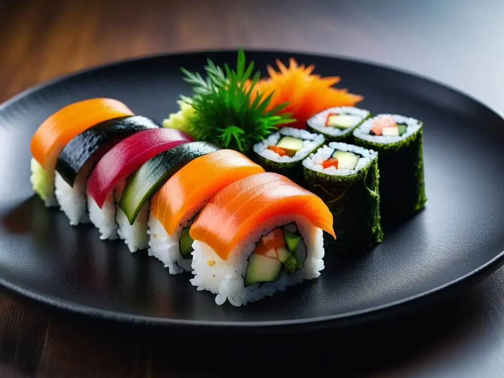 Delicioso sushi vegano con algas vibrantes - Beneficios de incorporar algas veganas