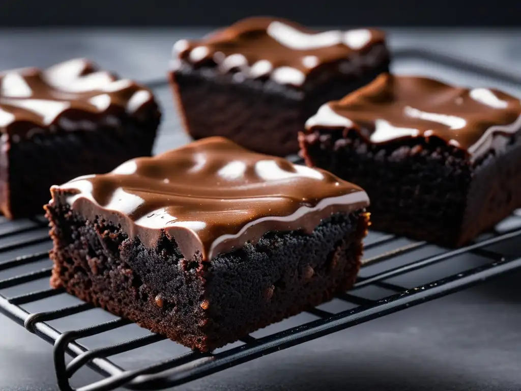 Deliciosos brownies veganos recién horneados, con trozos de chocolate oscuro brillante