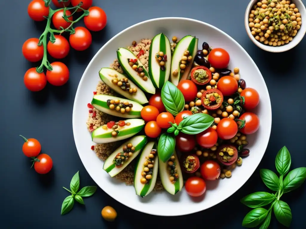 Deliciosos calabacines rellenos veganos, una receta colorida y apetitosa en una mesa rústica