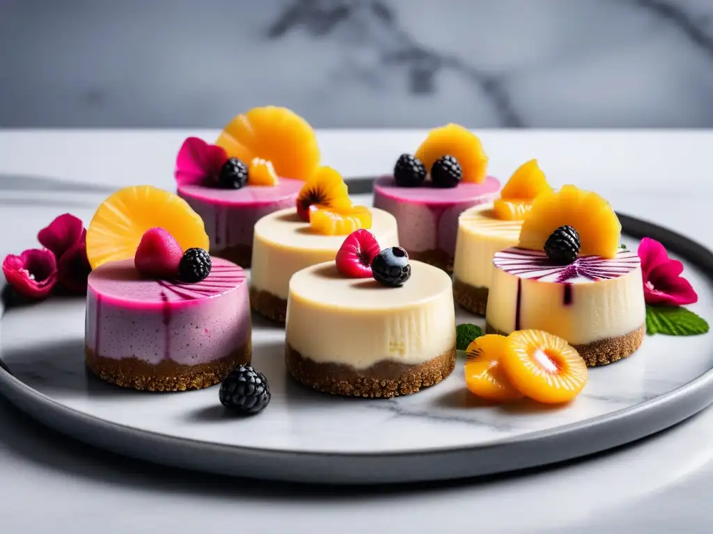 Deliciosos cheesecakes veganos de sabores exóticos con frutas tropicales y crema de coco