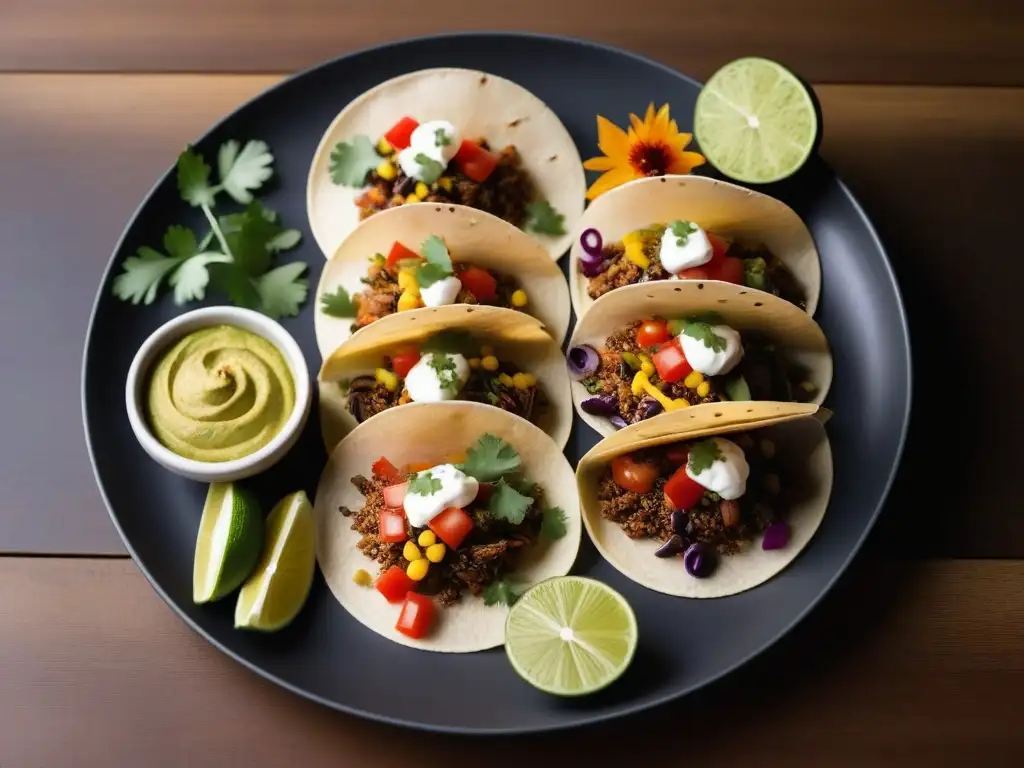 Deliciosos secretos cocina vegana mexicana en mesa de madera con platillos coloridos y artísticos