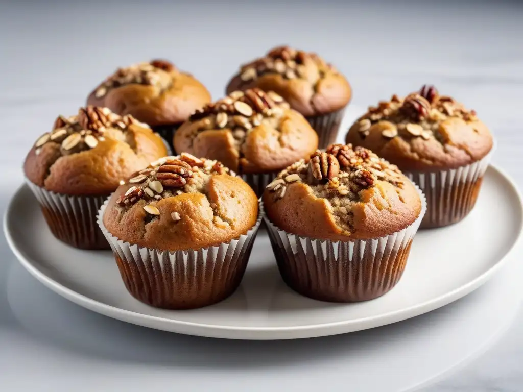 Deliciosos muffins veganos de plátano y nueces en plato blanco, con una presentación exquisita