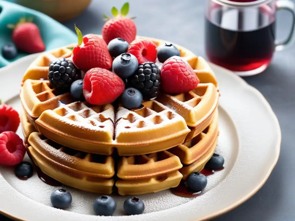 Deliciosos waffles veganos con bayas frescas y sirope de arce