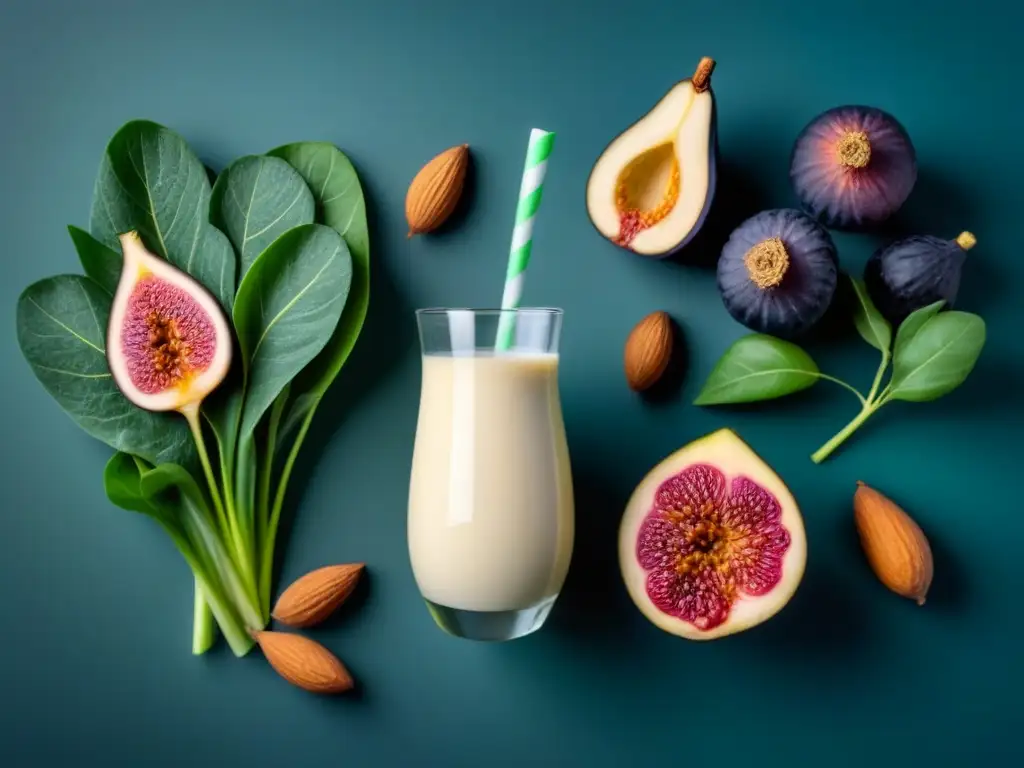 Un despliegue futurista de fuentes veganas de calcio sin lácteos en una presentación elegante y sofisticada