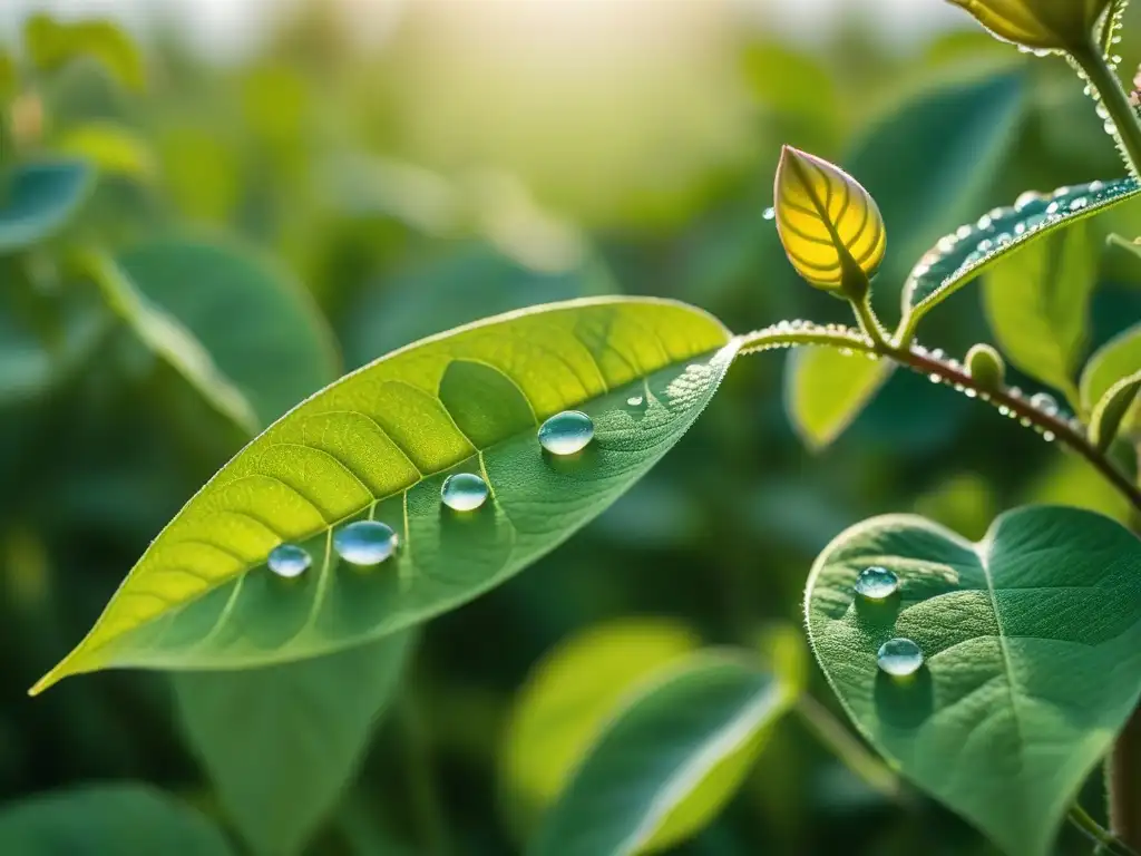 Detalles de una planta de soja en floración, resaltando su frescura y belleza natural