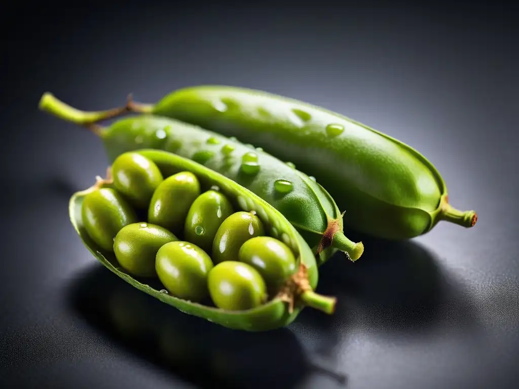 Detalles vibrantes del edamame verde revelando sus beneficios en veganos