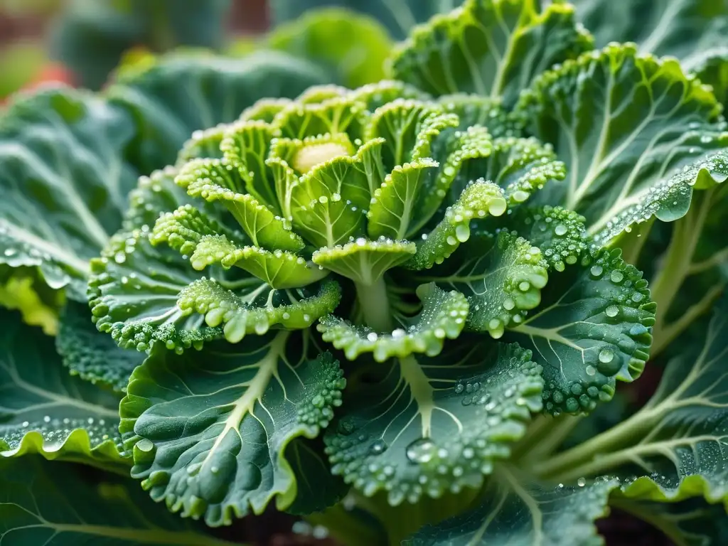 Detalles vibrantes de brócoli verde con rocío en jardín, verduras ricas en Omega3 veganas