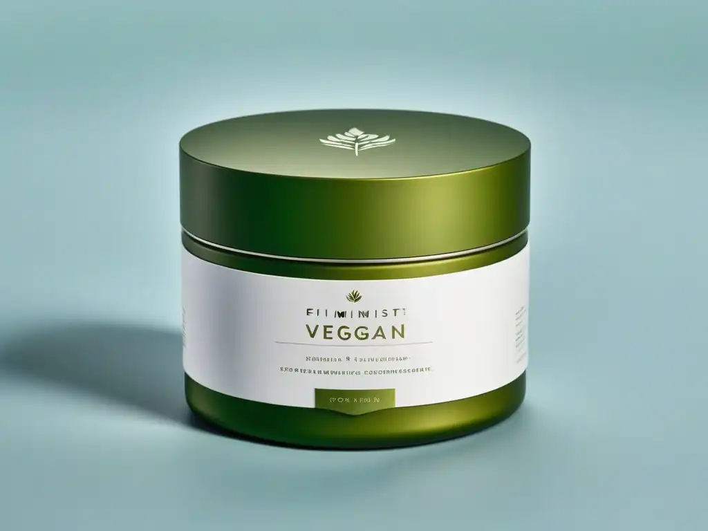 Diseño elegante de empaque para productos veganos, con certificación vegana y colores verdes vibrantes