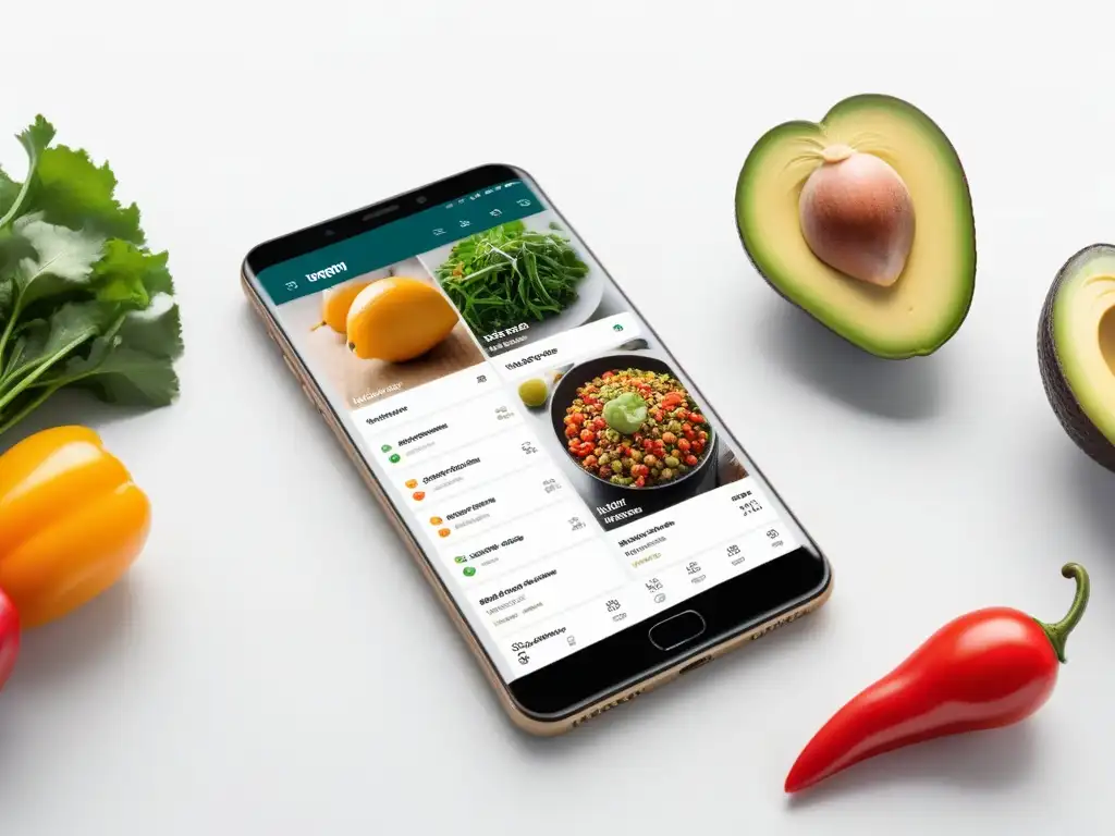 Dispositivo móvil con app de planificación de comidas veganas