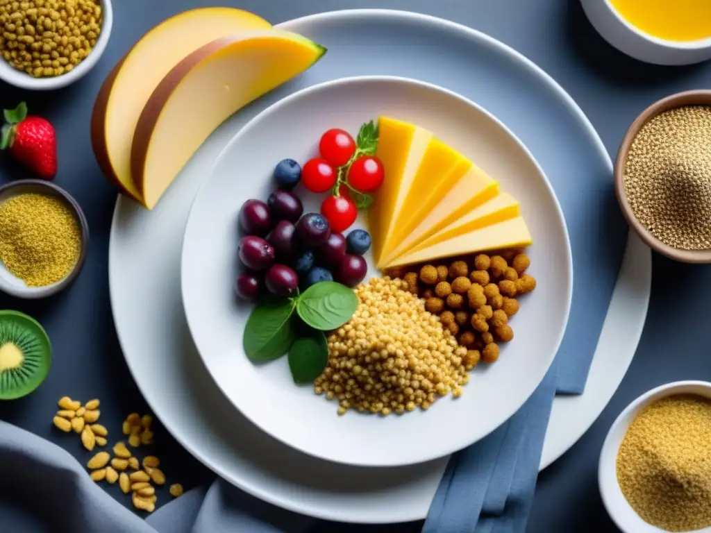 Diversidad de alimentos veganos ricos en vitamina B12 en elegante plato blanco