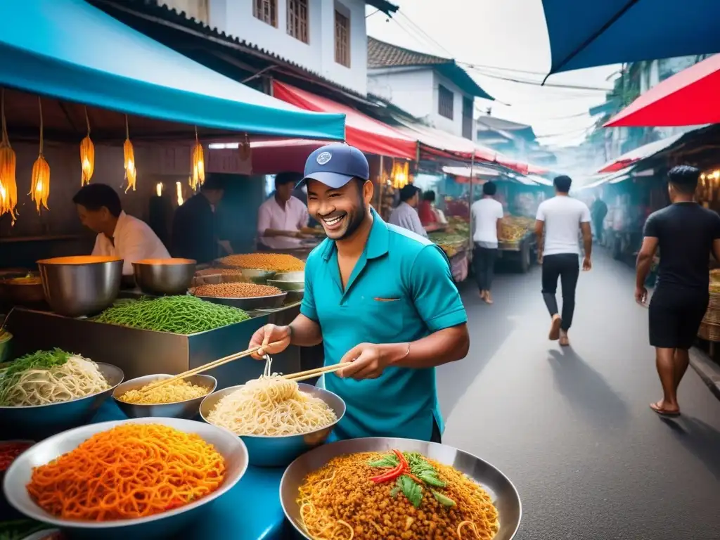 Explora la diversidad de la gastronomía mundial vegana en un animado mercado callejero en Tailandia