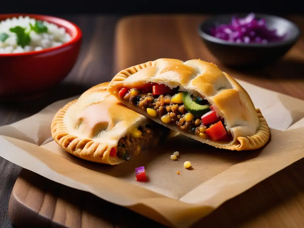 Una empanada vegana sin gluten llena de coloridas verduras y sabores internacionales