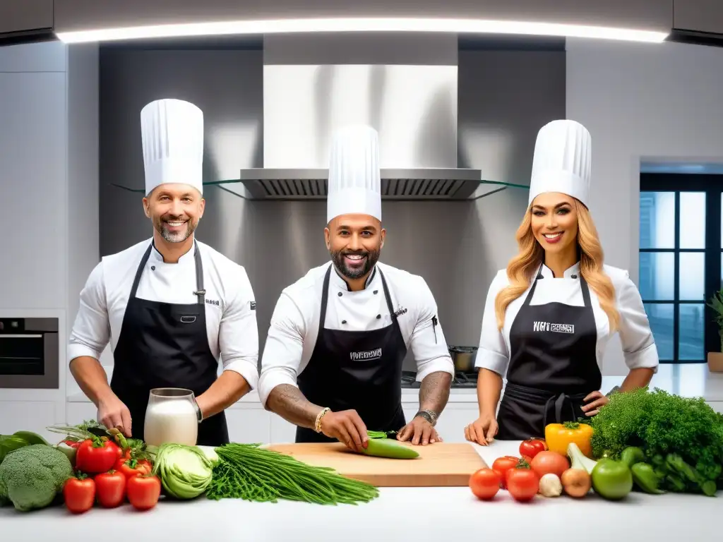 Un equipo de chefs veganos expertos colaborando en cocina moderna