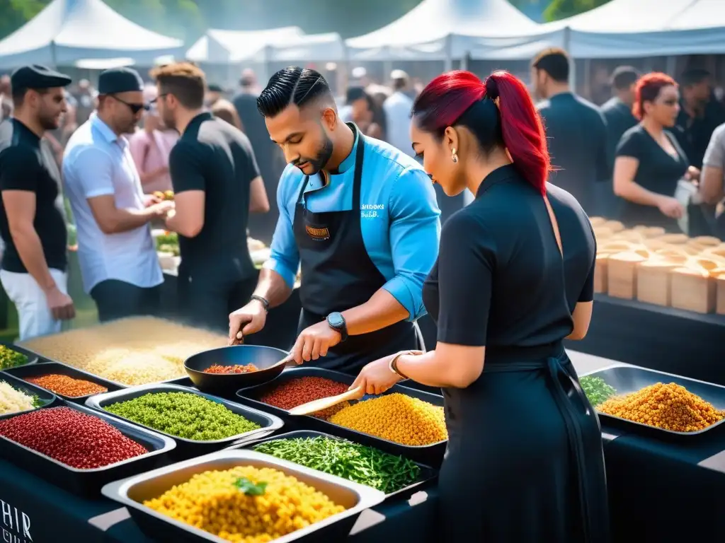 Escena vibrante en una expo de gastronomía vegana internacional