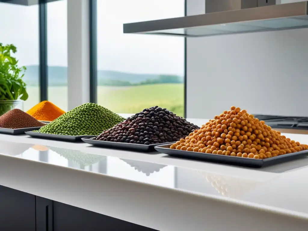 Variado y vibrante: Legumbres en detalle en cocina moderna Escena vibrante de legumbres en cocina moderna