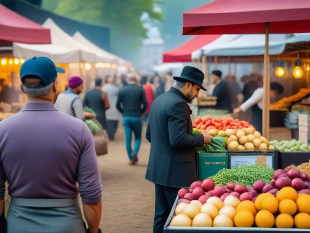 Escena vibrante en un mercado vegano con envases sostenibles alimentos veganos