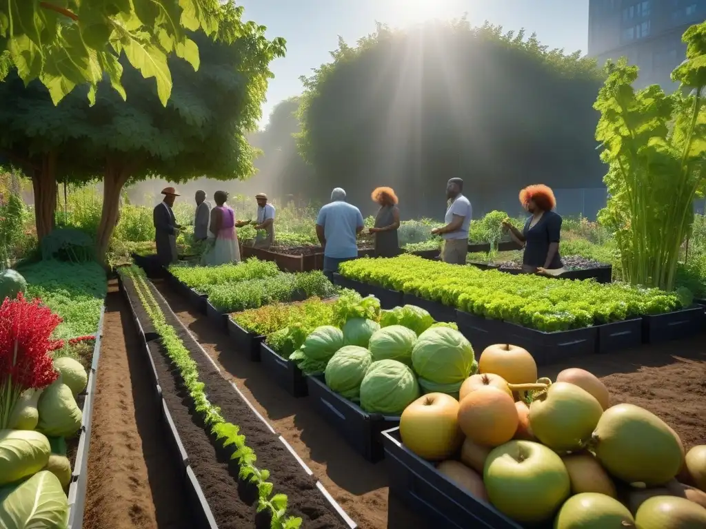 Una escena vibrante y moderna de diversidad en un jardín urbano ecoamigable