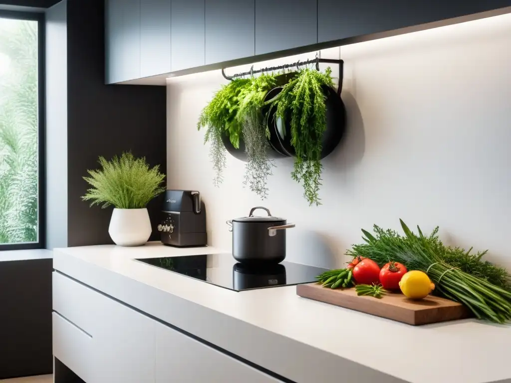 Espacio minimalista en la cocina vegana con encanto natural y funcionalidad