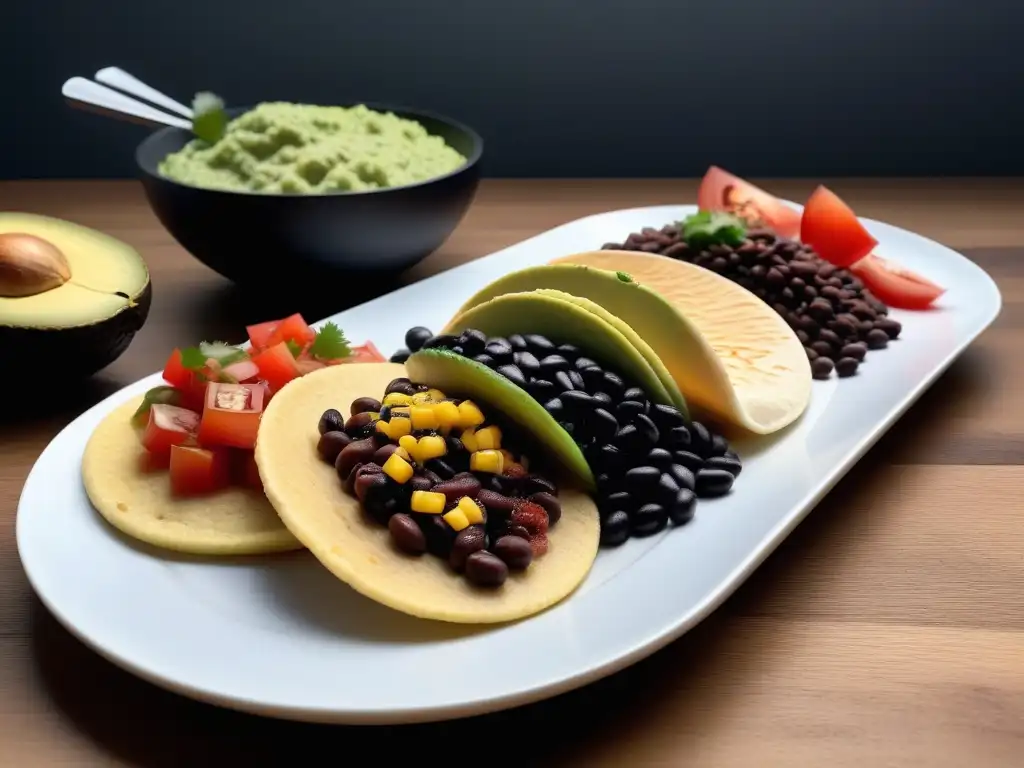 Una estación vibrante de arepas veganas con ingredientes tradicionales latinos