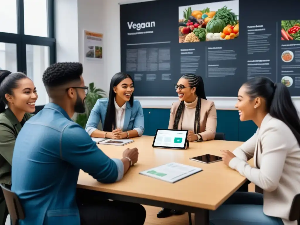 Debate vegano: diversidad en el aula Estudiantes diversos discuten entusiastamente educación vegana en instituciones educativas