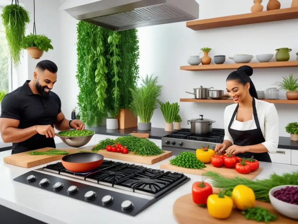 Una experiencia virtual vibrante de cocina vegana en comunidades virtuales, donde cada participante prepara platos coloridos con pasión