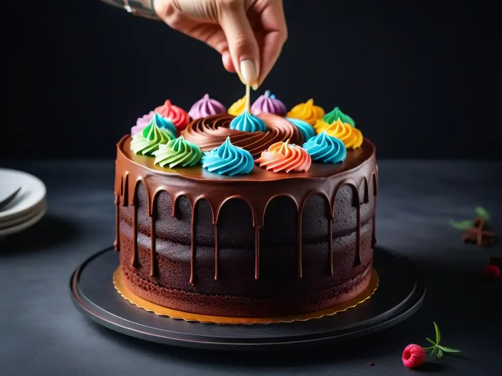 Un experto repostero vegano decora un pastel con técnicas pastelería vegana principiantes