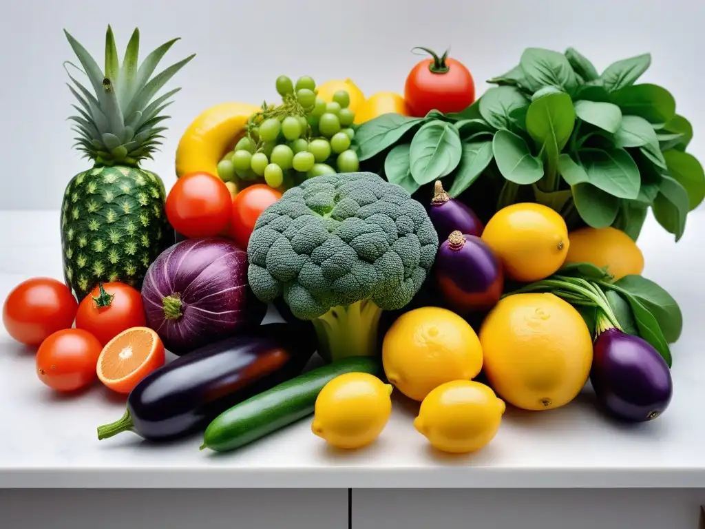 Una explosión de colores en una cocina moderna con frutas y verduras frescas