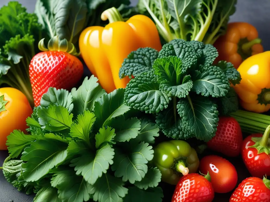 Una explosión de colores en frutas y verduras frescas bajo luz natural