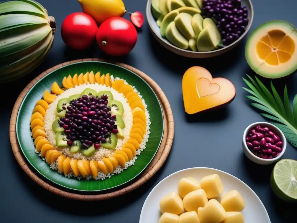 Una explosión de colores en platos veganos de Sudamérica: ensalada de quinua, ceviche de palmito y frutas tropicales