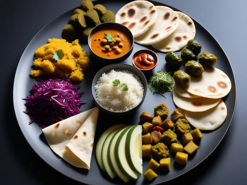 Una explosión de colores en recetas veganas tradicionales India presentadas con elegancia en un plato moderno