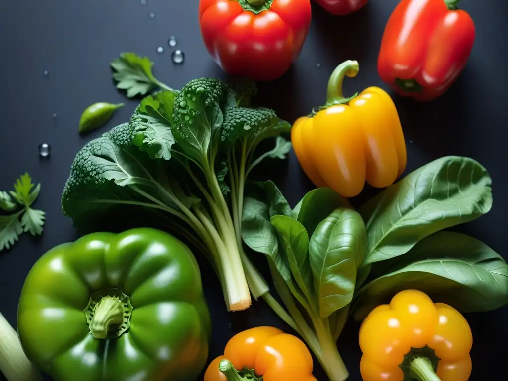 Una explosión de colores en verduras frescas cortadas, brillantes y detalladas