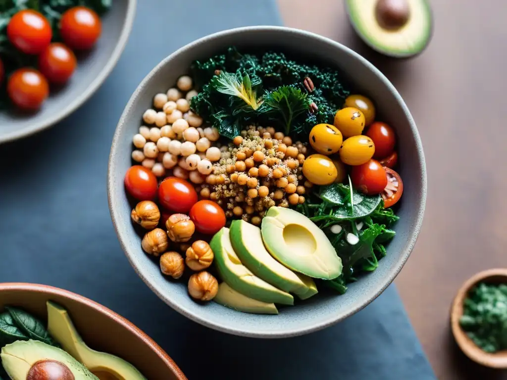 Una exquisita alternativa vegana de almuerzo, en un vibrante Buddha bowl colorido y fresco