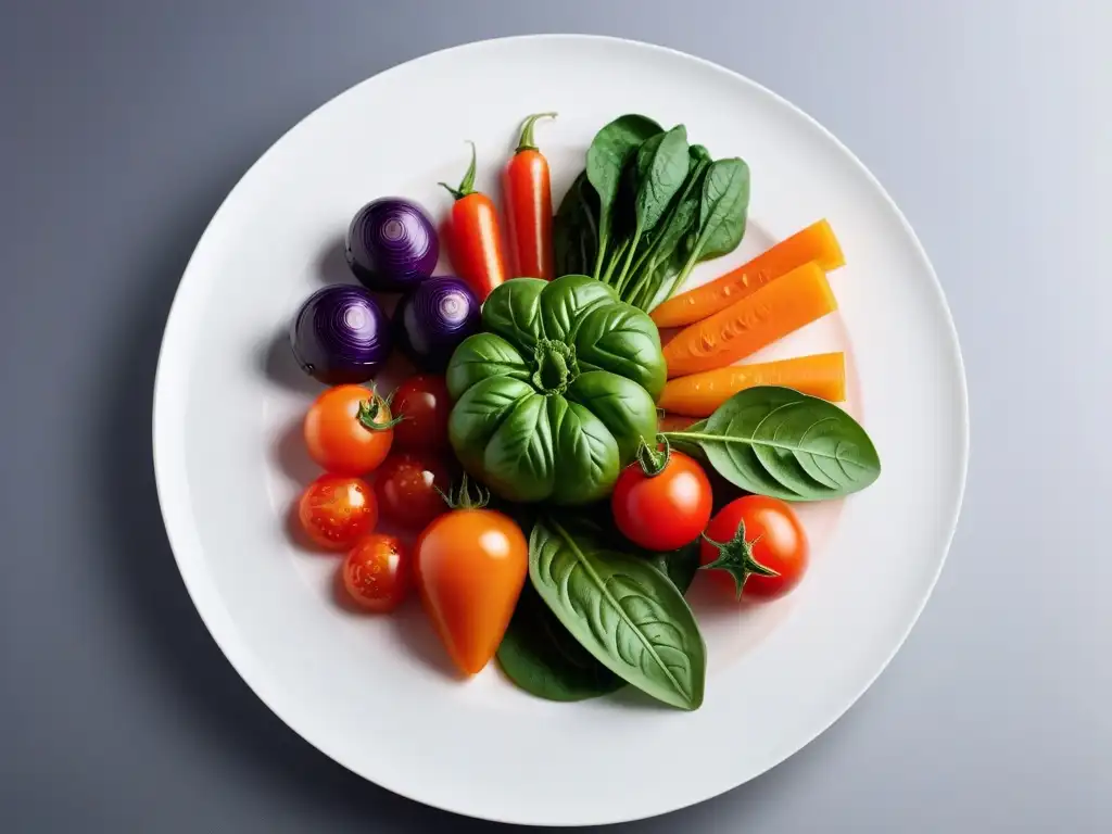 Una exquisita combinación de verduras coloridas y frescas en una presentación artística