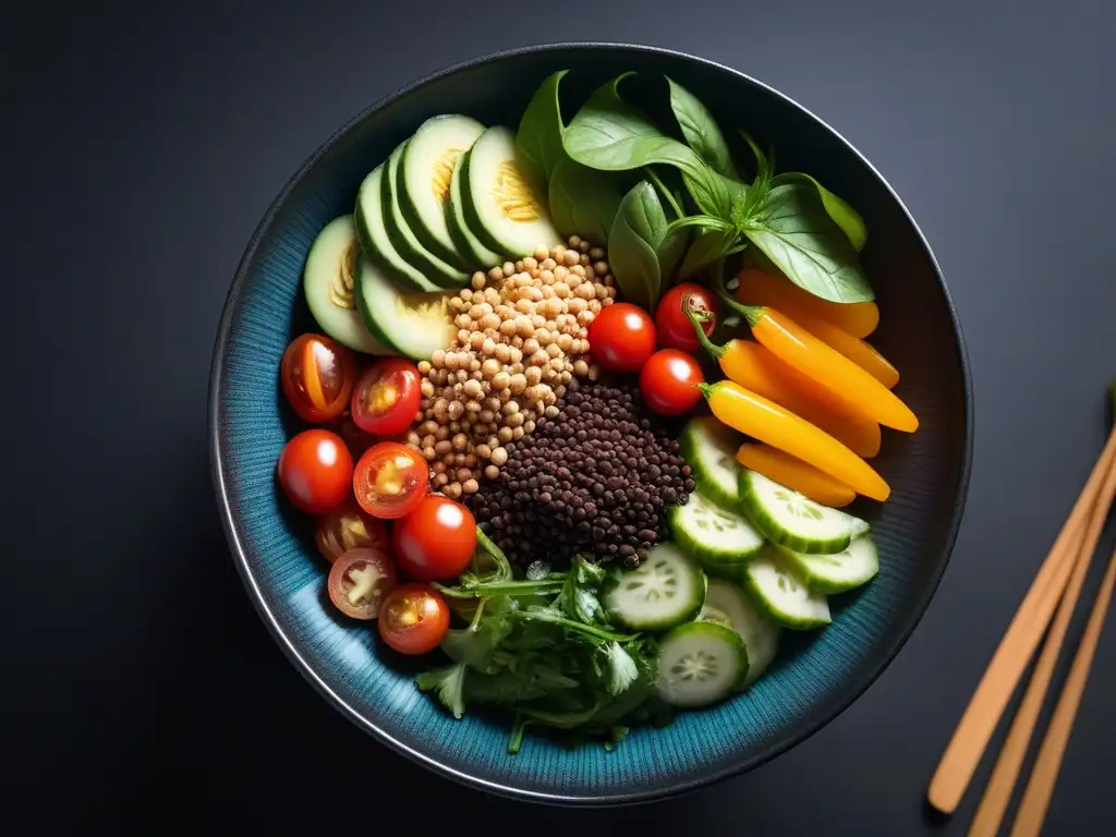 Una exquisita ensalada vegana asiática llena de color y frescura