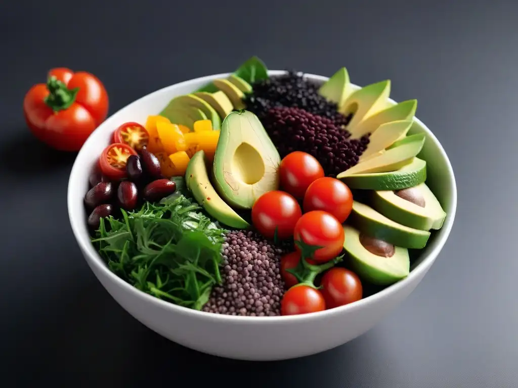 Una exquisita ensalada vegana cruda, fresca y colorida