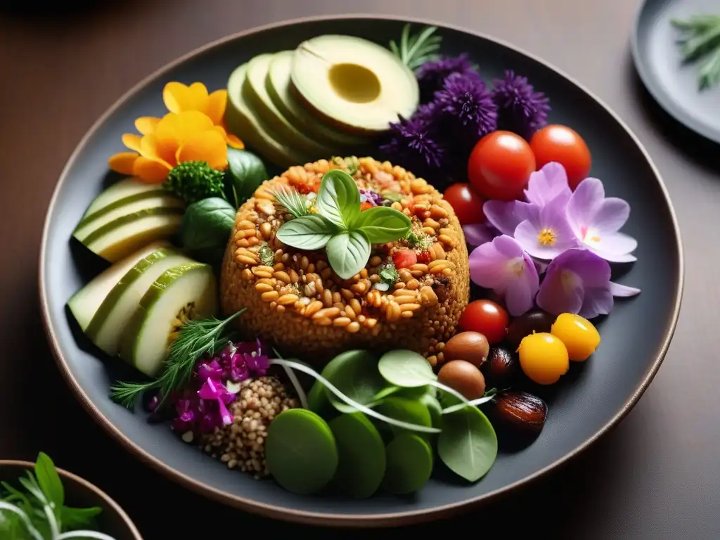 Una exquisita exhibición de menús veganos sin gluten planificación, con platos coloridos y artísticos en una mesa minimalista iluminada suavemente