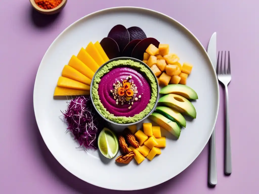 Una exquisita fusión gastronómica vegana internacional en un plato moderno y elegante