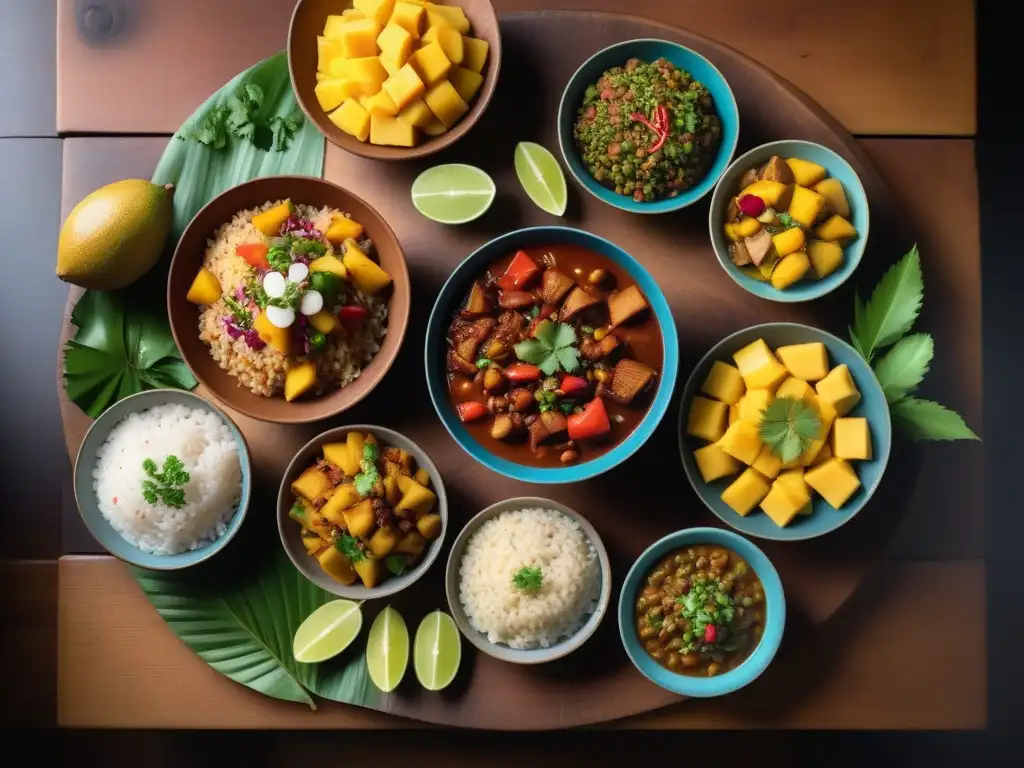 Una exquisita mesa de comida caribeña vegana sin carne con recetas veganas caribeñas sin carne