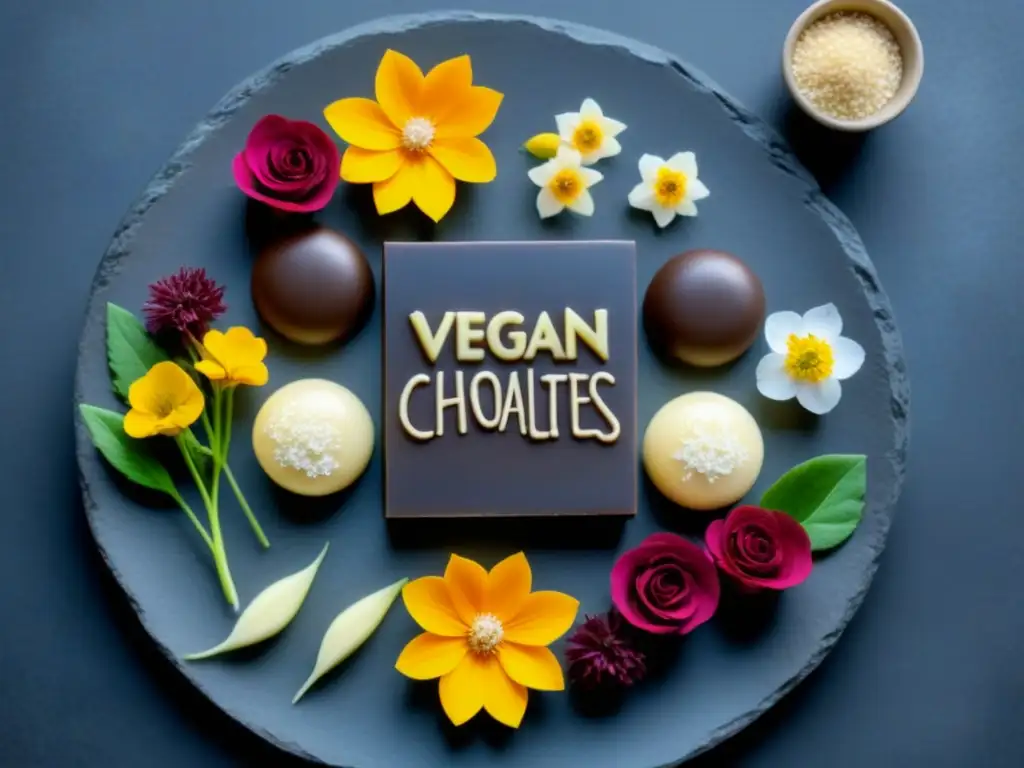 Una exquisita presentación de chocolates veganos, técnicas y sabor superior