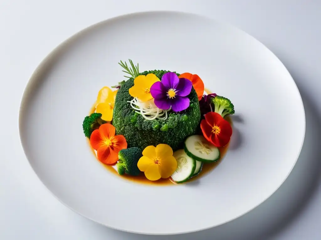 Exquisita presentación platos veganos al vapor con verduras coloridas y frescas en plato blanco