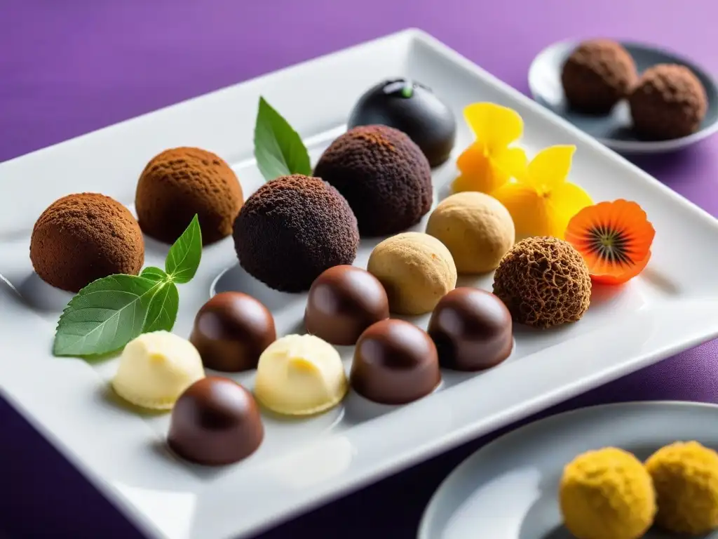 Una exquisita presentación de trufas veganas europeas, representando la diversidad culinaria del continente