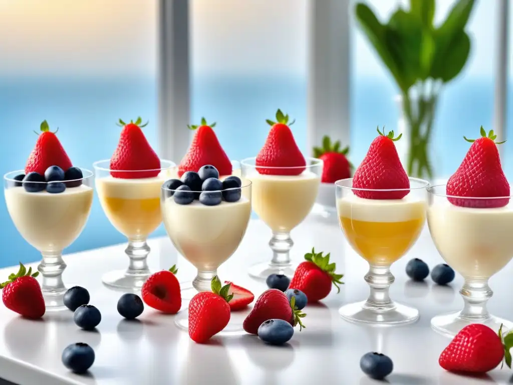 Una exquisita receta panna cotta vegana sin gelatina: postres de frutas frescas sobre elegante encimera de cocina moderna