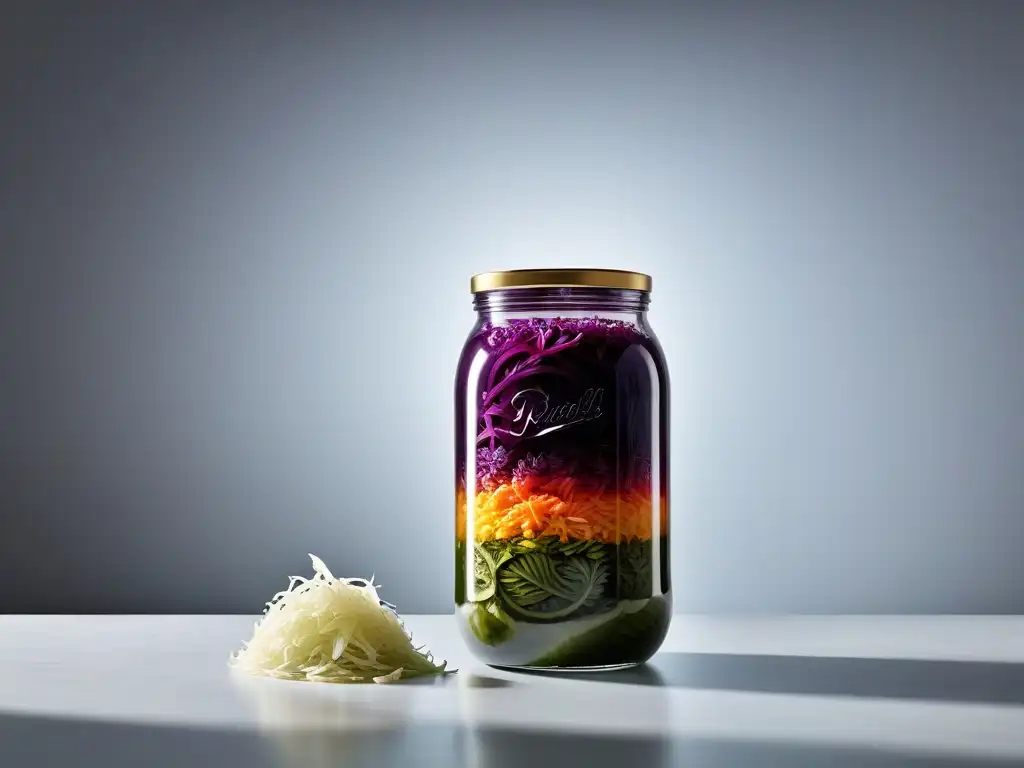 Exquisita receta chucrut colores fermentación vegana en frasco de vidrio moderno