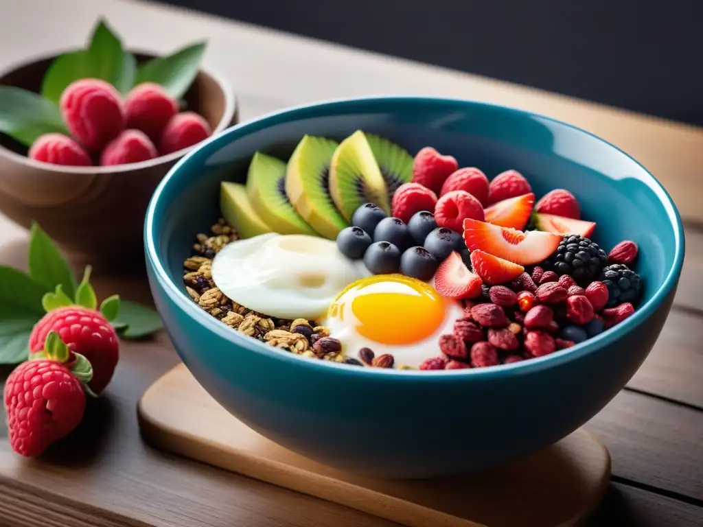 Una exquisita receta vegana con superalimentos para el desayuno, llena de colores y frescura