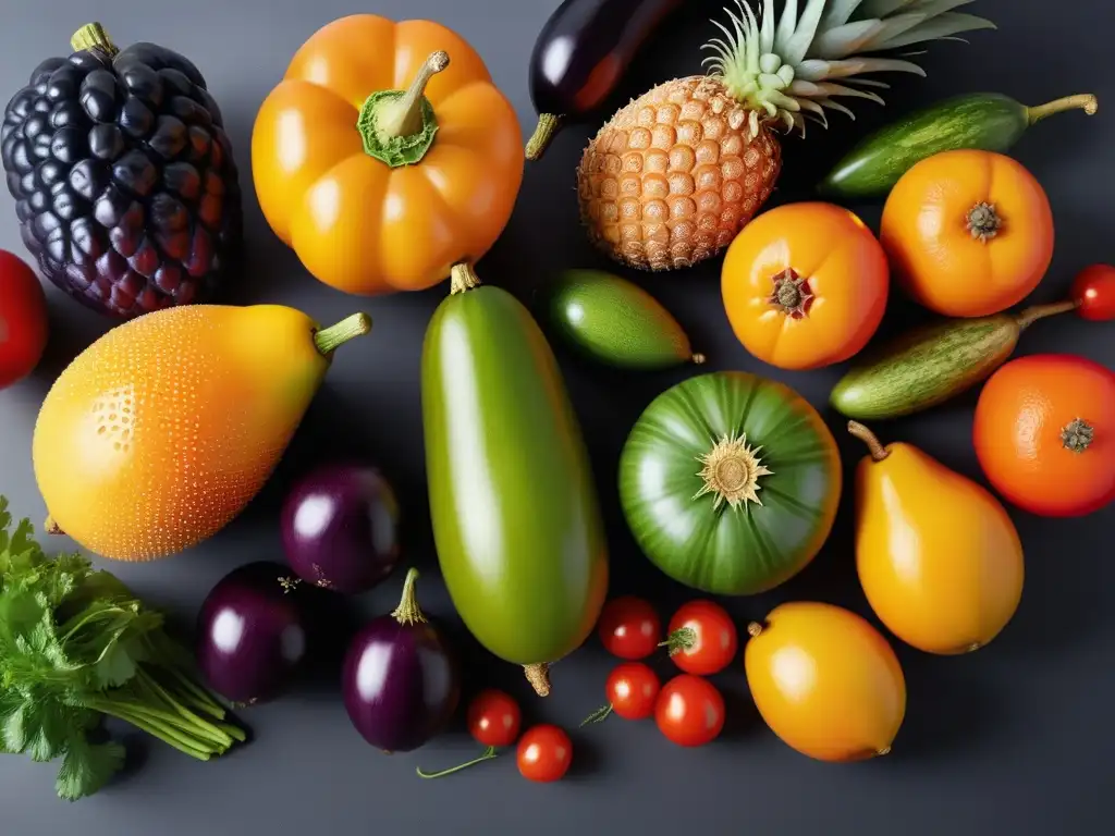 Una exquisita selección de frutas y verduras coloridas en una cocina moderna