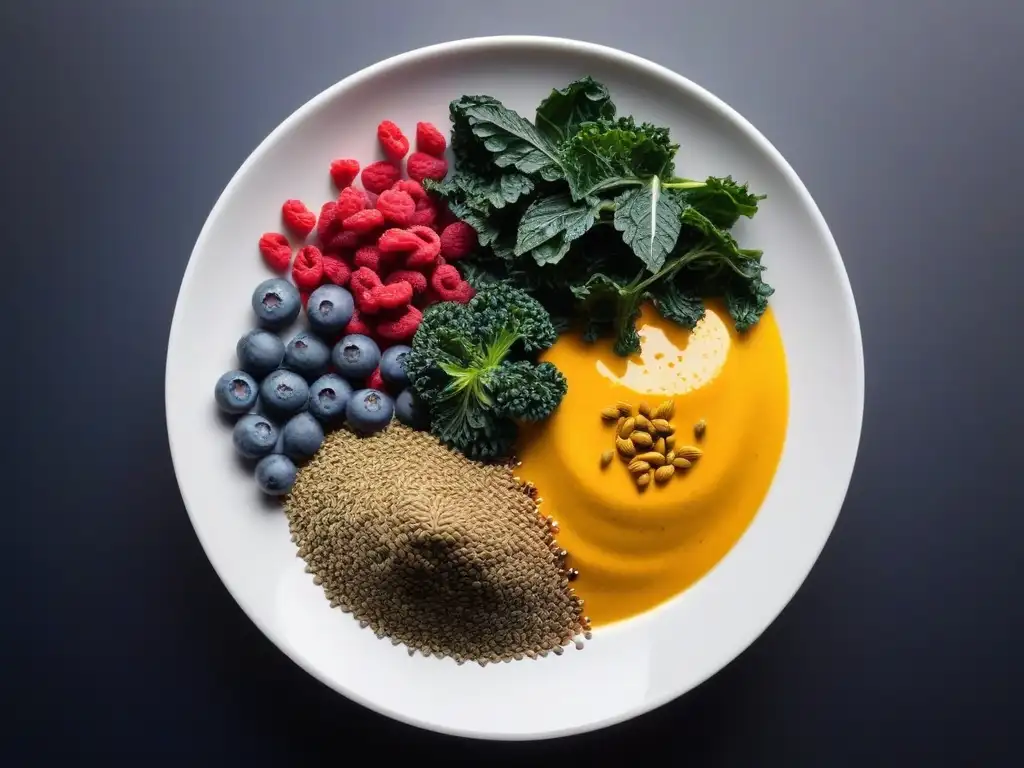 Una exquisita selección de superfoods veganos para fortalecer el sistema inmunológico, deslumbrando con sus colores y detalles