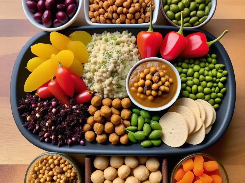 Una exquisita tabla de embutidos veganos ricos en proteínas, coloridos y vibrantes, con una presentación impecable