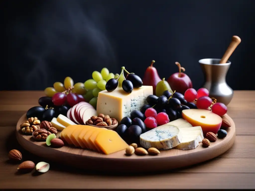 Una exquisita tabla de quesos veganos impresionará con su variedad de colores y texturas, exhibiendo sofisticación culinaria